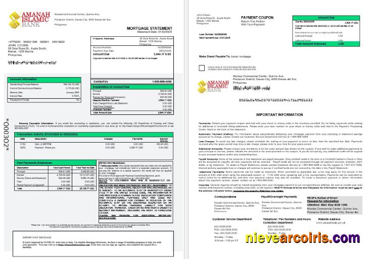 Philippines Al-Amanah Islamic Investment bank mortgage statement 1-2